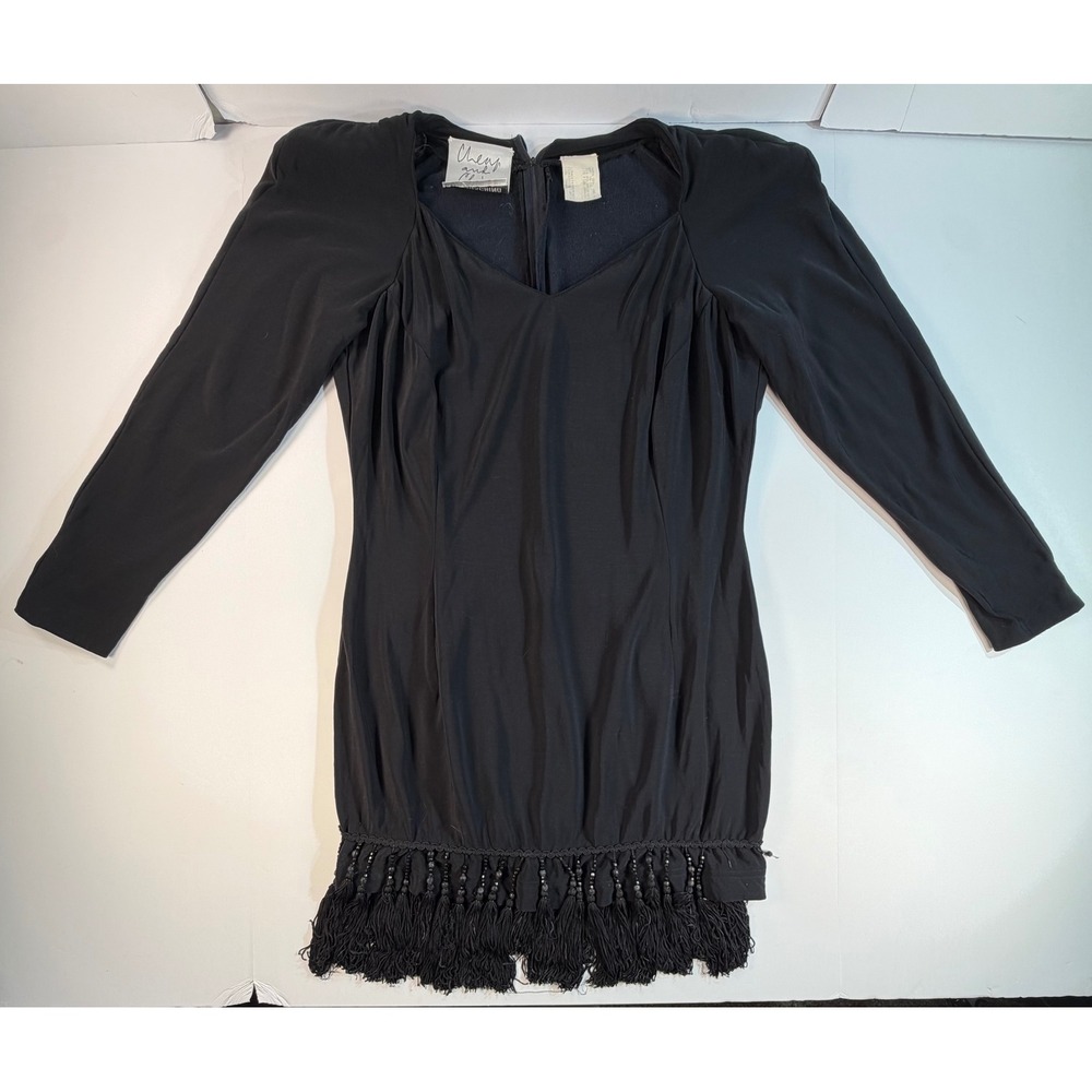 Cheap and Chic by Moschino Vintage Black Tassel Bead Dress Made in Italy